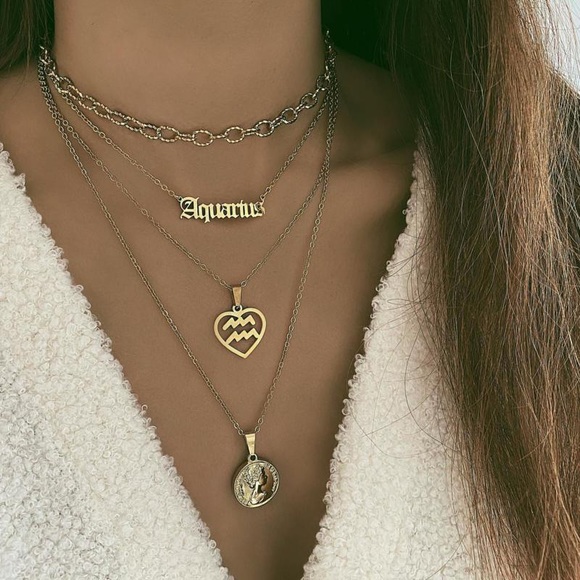 Aquarious zodiac gold necklace - Picture 1 of 4